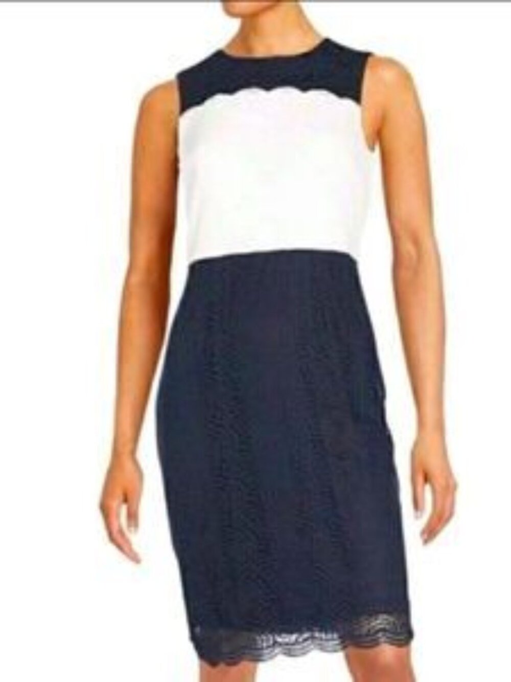 Karl Lagerfeld Navy Blue & White Sleeveless Sheath Dress S